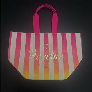 Victoria's Secret Pink & Yellow Striped Canvas Tote Bag